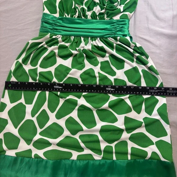 Jodi Kristopher Mini Dress Women S Green Giraffe Print Satin Sash Y2K - Picture 7 of 8